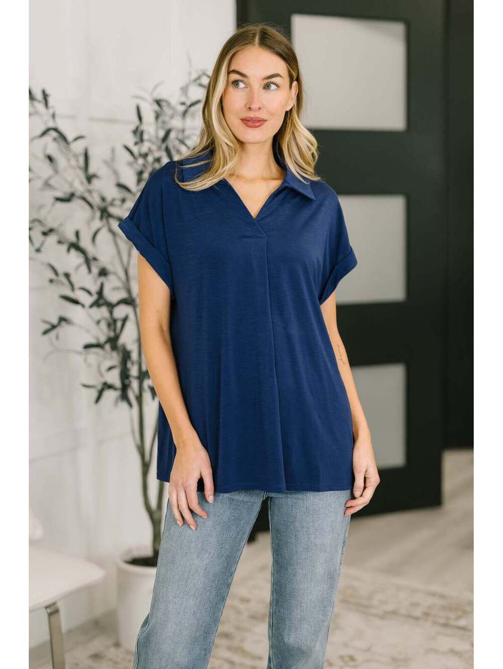 Sea You Soon Collared Top in Navy